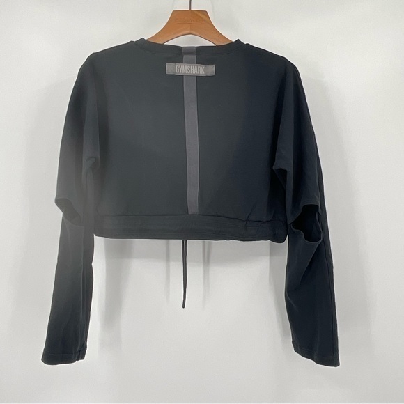 Gymshark Black Long Sleeve Crop Top Elbows Cutout drawstring‎ waist Size XS C15 - Picture 4 of 8